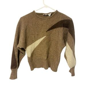 Vintage Christian Dior Brown‎ Large SHRUNKEN Lambswool Angora Colorblock Sweater